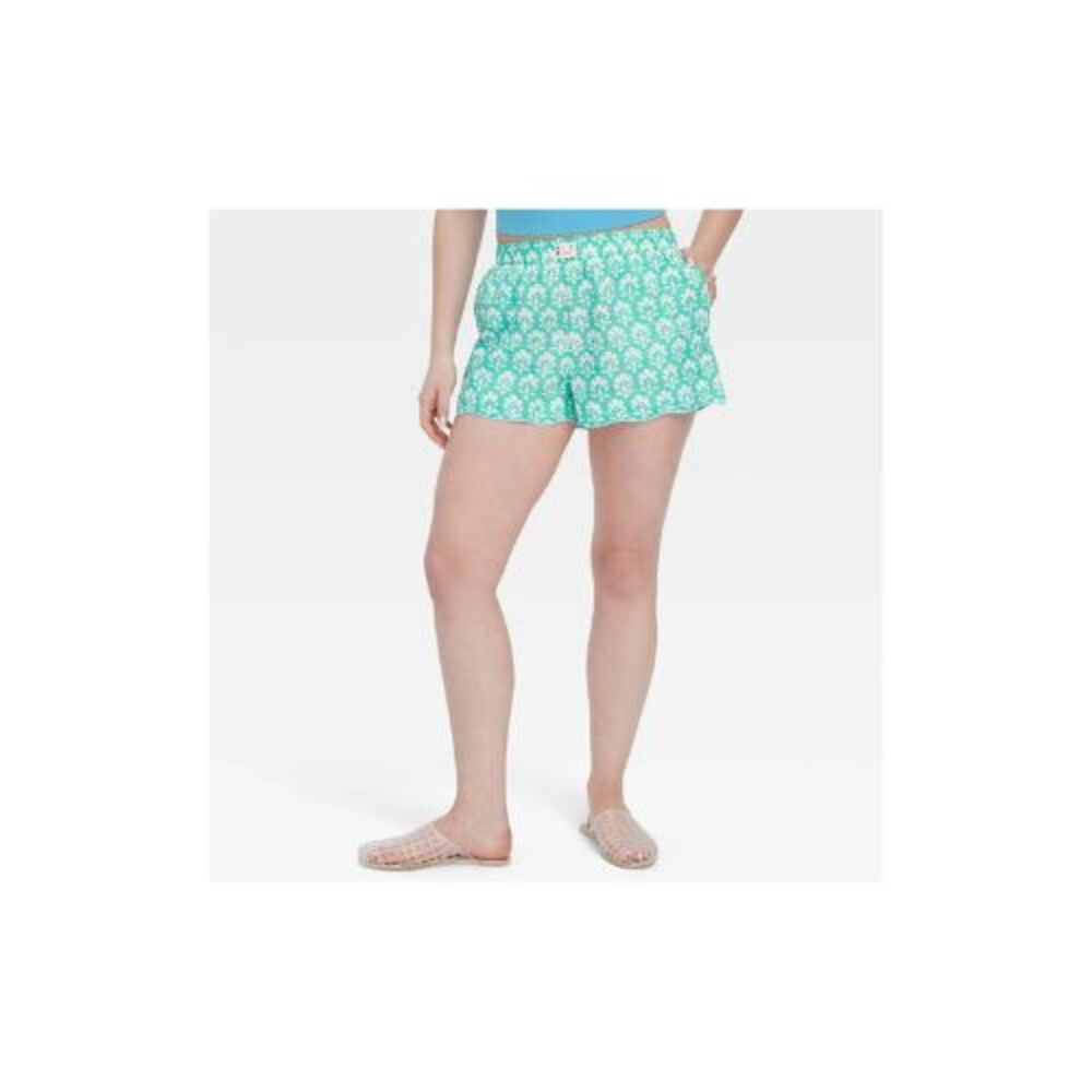 Women's Stamped Floral Poplin Boxer Shorts Teal - Roller Rabbit x Target Large